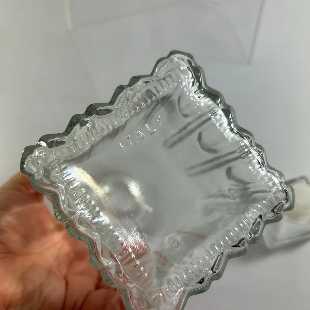 Vtg Clear Glass Square Decanter Bottle Bar Liquor Italy Stopper 9.25